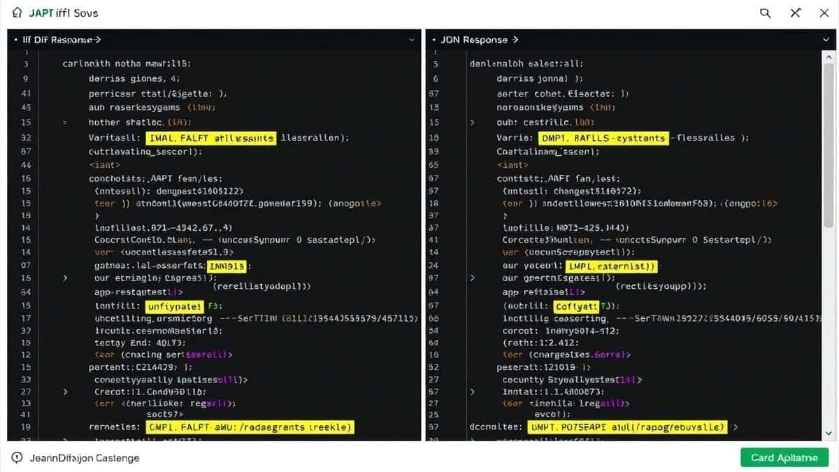 online json diff tool showing side by side comparison with highlighted differences in api response data